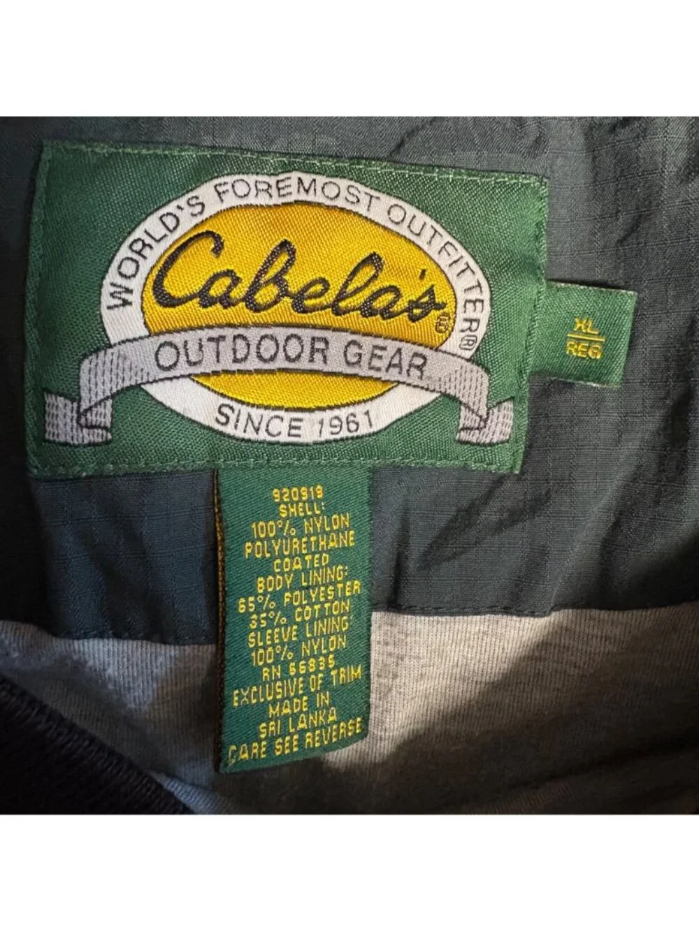 Cabelas Mens XL Green Nylon V Neck Pullover Windbreaker Outdoor Jacket 920919